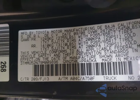 2009 Toyota Tacoma Base V6 from USA, damaged, VIN 3TMMU52N79M009896
